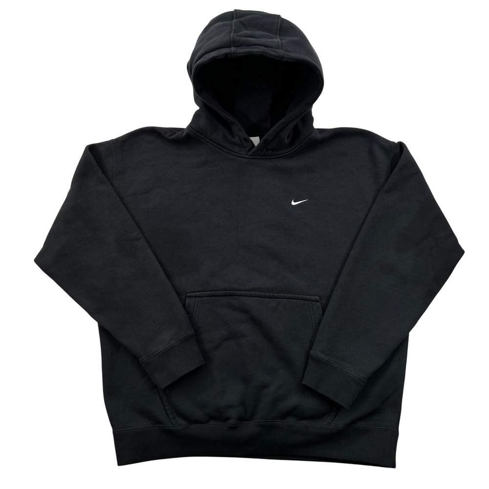 Nike NRG Solo Swoosh Fleece Pullover Hoodie Mens XL Black Heavyweight Minimalist